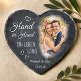 Schieferherz mit personalisiertem Aufdruck - UV-beständig und wetterfest - als Geschenk zur Erinnerung von Love & Faith