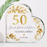 Goldene Hochzeit - Personalisiertes Glasherz für Paare zum 50. Hochzeitstag