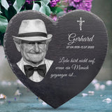 Personalisiertes Schieferherz als Andenken an geliebte Verstorbene mit Foto von Love & Faith