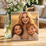 Personalisierte Deko-Fliese mit Foto für Mama – Cartoon Love Mama