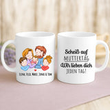 Personalisierte Tasse mit süßer Familienzeichnung für Mama – Unsere Mama