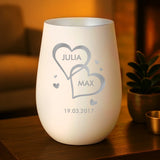 Personalisiertes Windlicht für Paare mit verschiedenen Motiven weiß-silber von Love & Faith