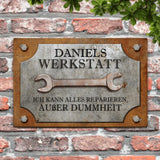 Personalisierbares Werkstattschild mit eigenem Namen als Geschenk gestalten von Love & Faith