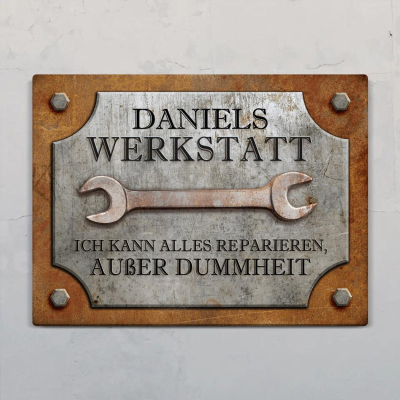 Personalisierbares Werkstattschild 20x15cm mit eigenem Namen als Geschenk gestalten von Love & Faith