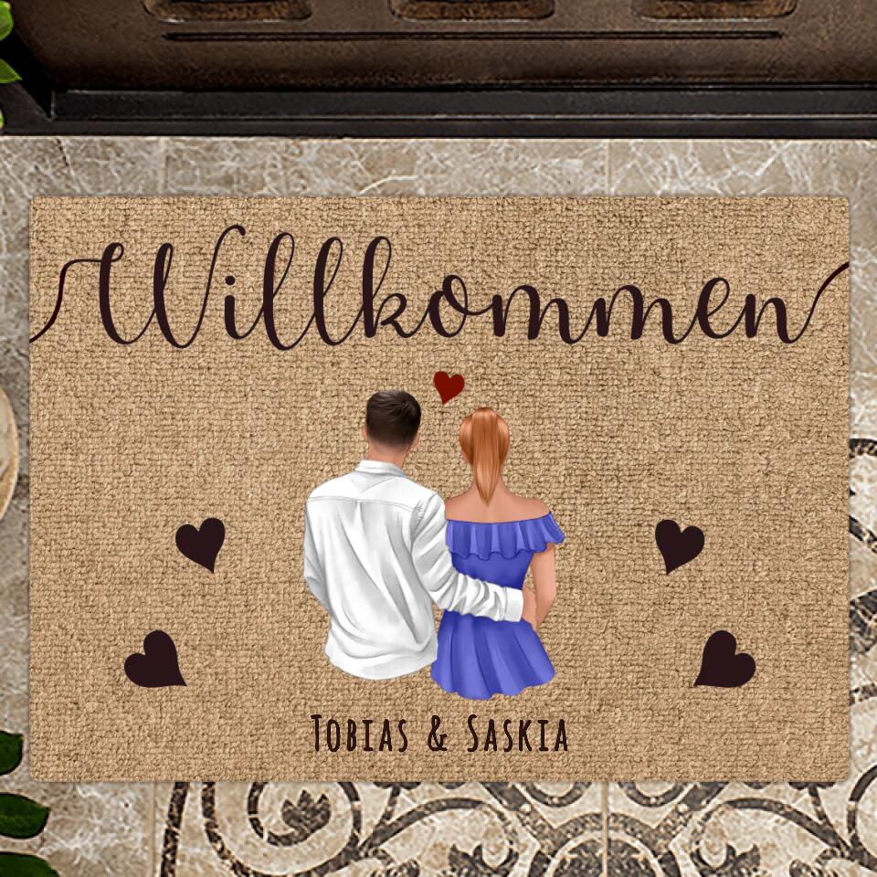 Personalisierte Fussmatte 70x50cm Willkommen für Paare mit Namen und Illustration von Love & Faith