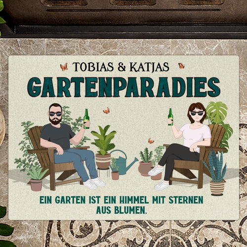 Gartenparadies Fußmatte 70x50cm mit witzigem Spruch personalisiert gefertigt von Love & Faith
