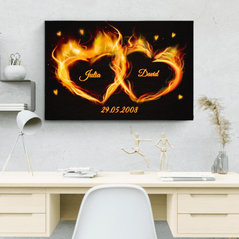 Brennende Herzen - Paar-Leinwand