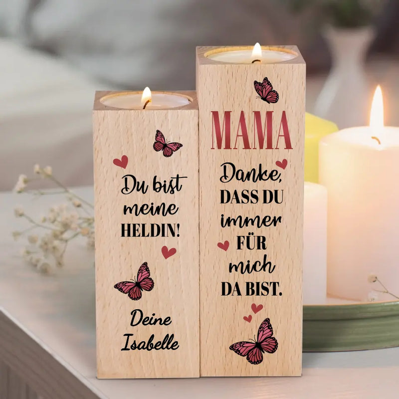 Mama - Eltern-Holz-Teelichthalter