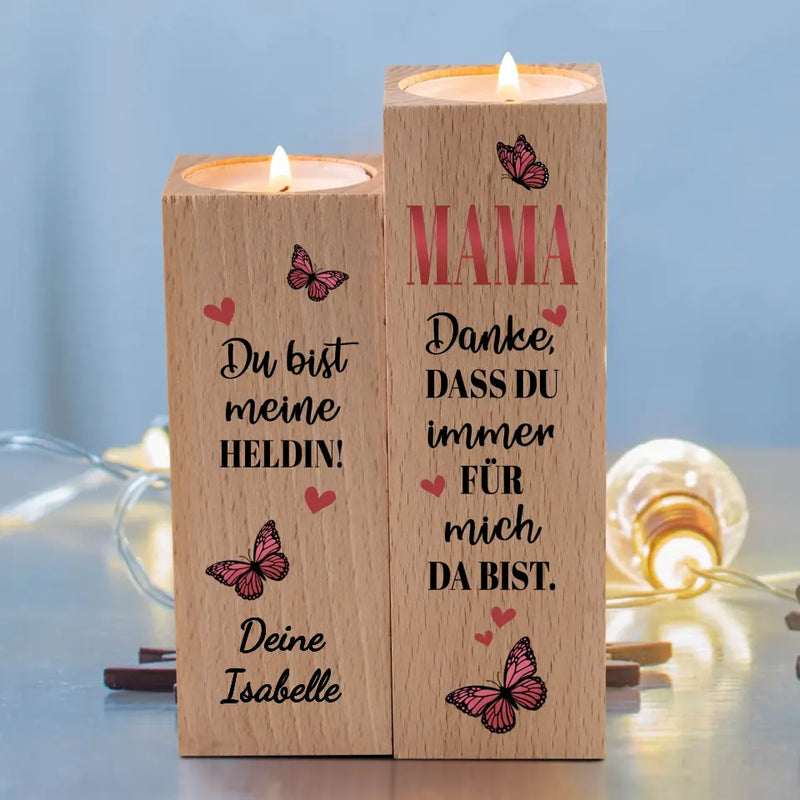 Mama - Eltern-Holz-Teelichthalter