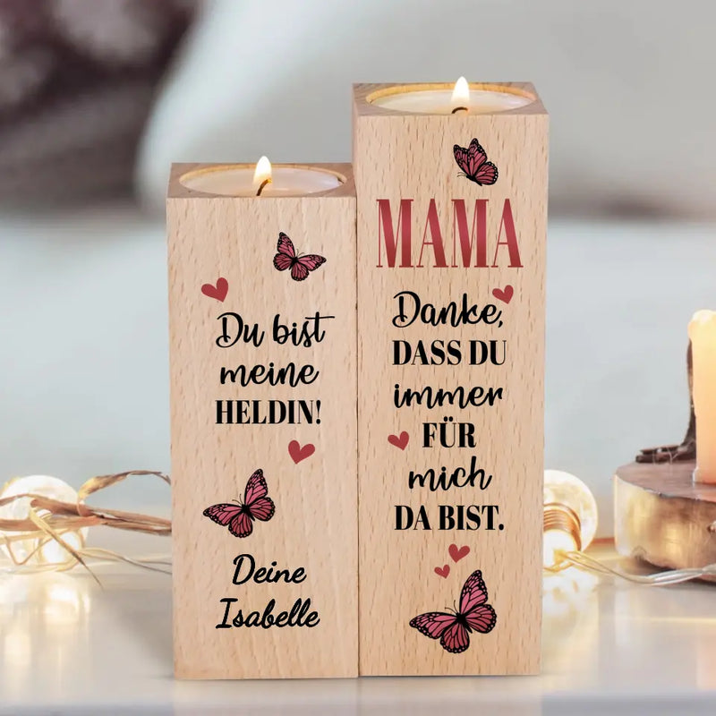 Mama - Eltern-Holz-Teelichthalter