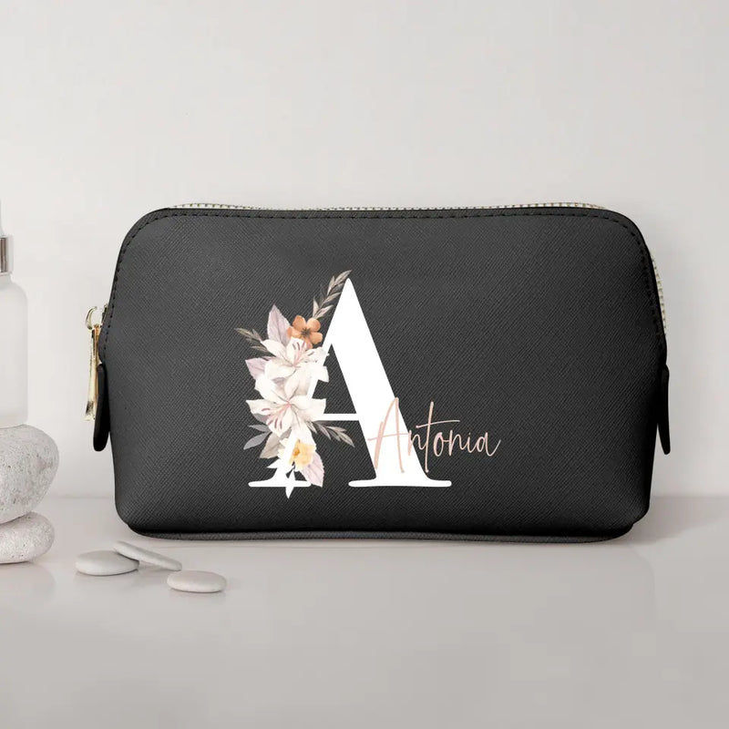schwarz/gold PU Kosmetiktasche 0,75 Liter klein mit Initiale und Name personalisiert von Love & Faith
