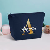 3 Liter blaue Filz Kosmetiktasche mit Initial und Namen personalisiert mit Love & Faith