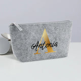 1 Liter graue Filz Kosmetiktasche mit Initial und Namen personalisiert mit Love & Faith