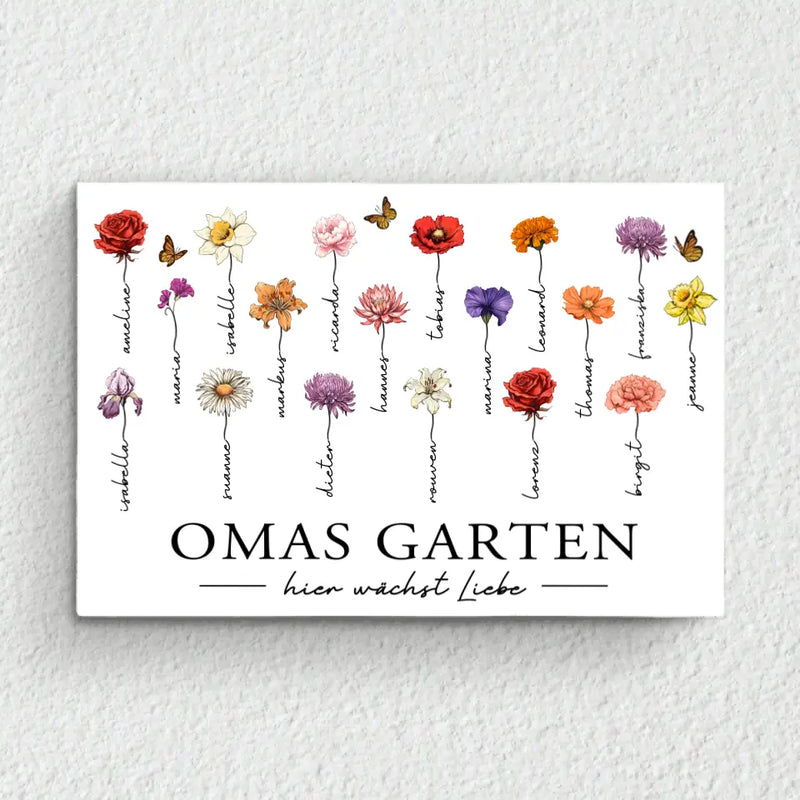 Personalisierte Leinwand mit bis zu 18 Namen selbst gestalten mit Geburtsblumen für Mama von Love & Faith