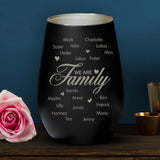 Personalisiertes schwarzes Windlicht mit silber graviertem Design - gefertigt von Love & Faith
