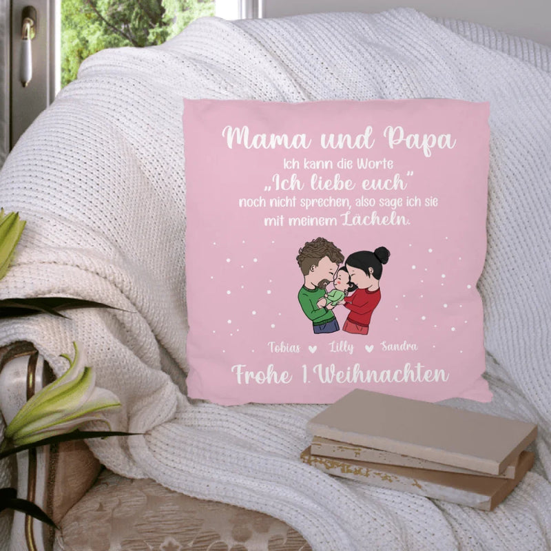 Frohe erste Weihnachten - Personalisiertes Kissen für die Weihnachtszeit zur Geburt