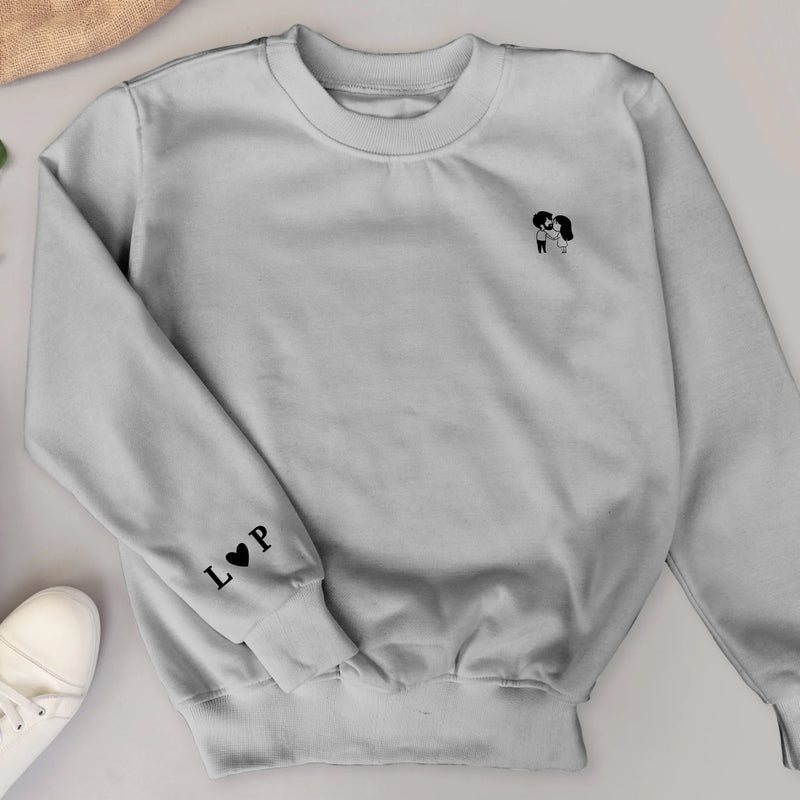 Ich liebe Dich - Personalisierter Premium Sweater mit süßer Illustration und Initialen