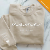 beiger Pullover personalisierbar Mama Slogan mit Kindernamen - gefertigt von Love & Faith