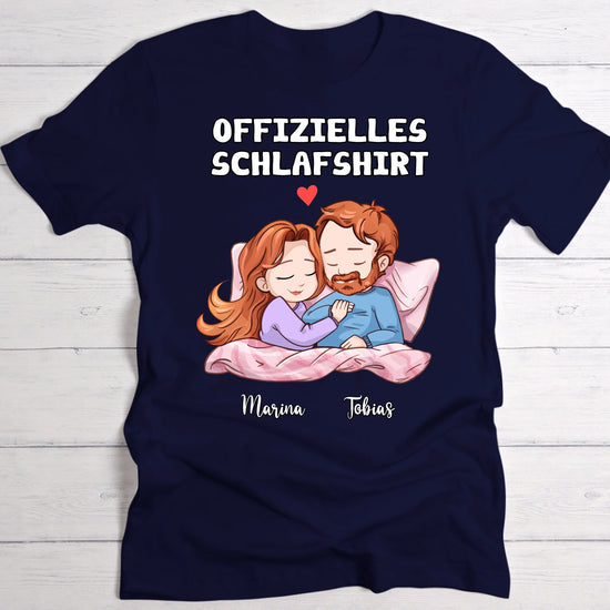 Offizielles Schlafshirt in dunkelblau Geschenk für Paare mit personalisierter Illustration von Love & Faith
