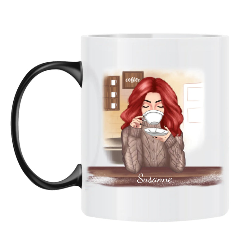 Personalisierbare Tasse mit Magic-Farbänderung mit eigenem Spruch, Illustration und Namen - gefertigt von Love & Faith