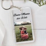 Transparenter Acrylschlüsselanhänger mit Foto für beste Mama der Welt - 5,4cm x 8,6cm personalisiert gefertigt von Love & Faith