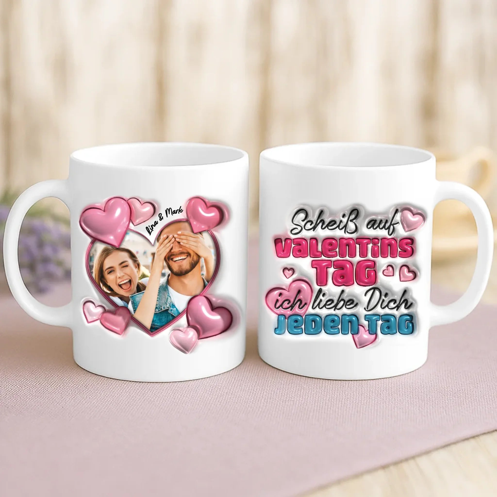 Personalisierte Tasse mit Foto zum Valentinstag für Paare – Unser Valentinstag