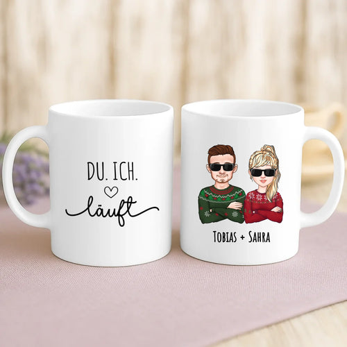 Personalisierte Tasse mit personalisierbarer Illustration und Spruch für Paare Du.Ich.Läuft. mit Foto