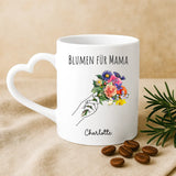 Weiße Tasse mit Herzhenkel und personalisiertem Namen – romantische Geschenkidee von Love & Faith
