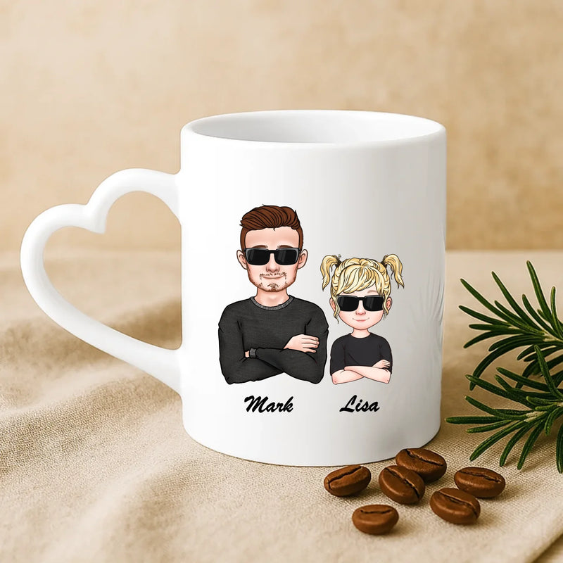 Weiße Tasse mit Herzhenkel und personalisiertem Namen – romantische Geschenkidee von Love & Faith