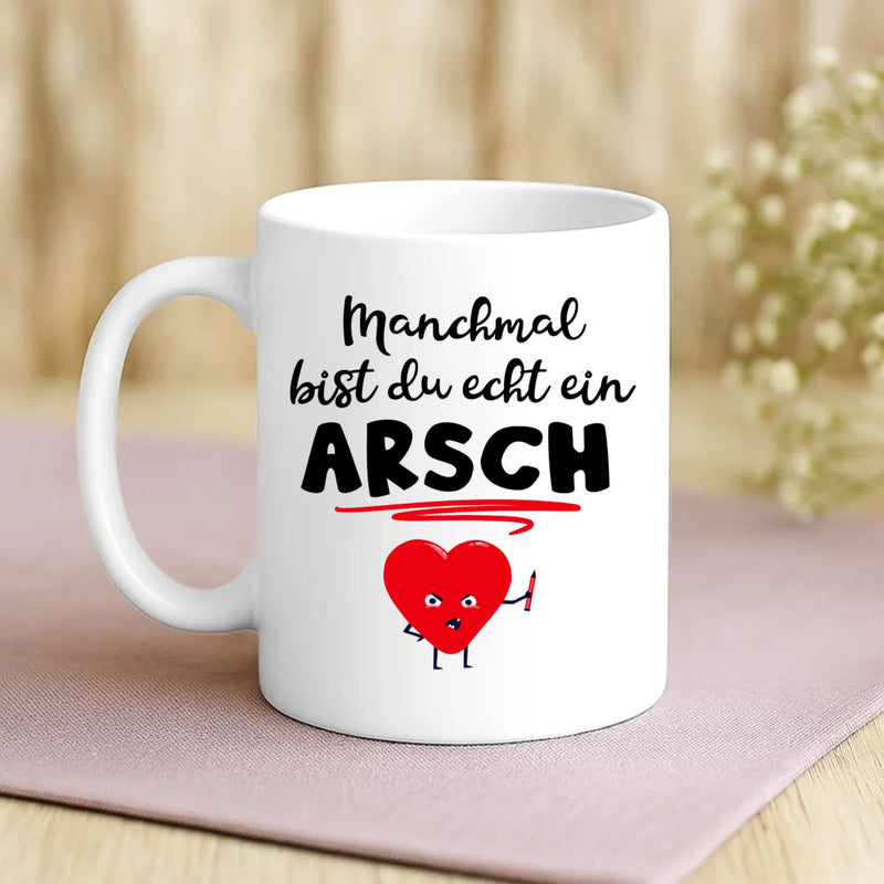 Weiße Tasse mit personalisiertem Spruch und Namen – individuelle Geschenkidee von Love & Faith