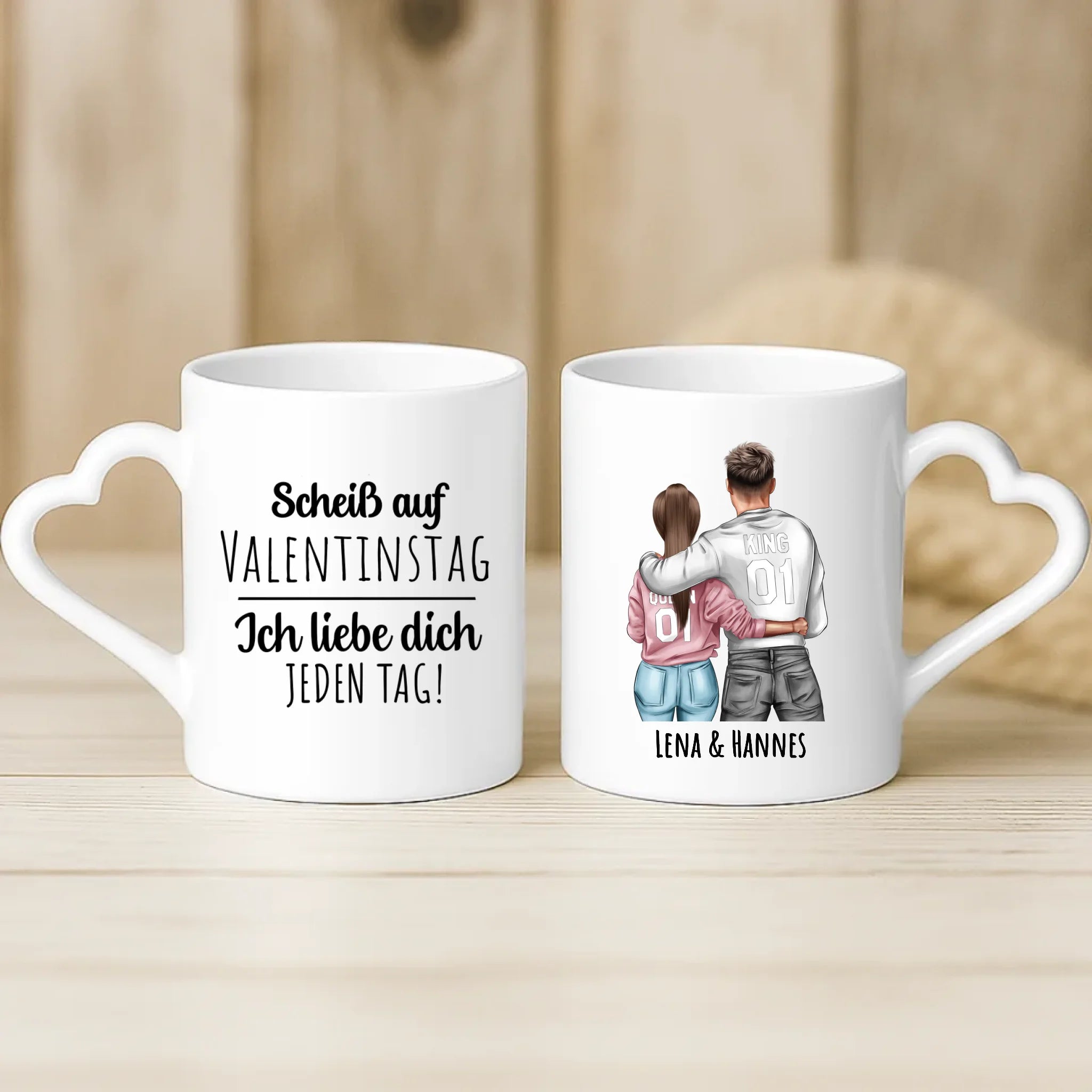 Weiße Tasse mit Herzhenkel und personalisiertem Namen – romantische Geschenkidee von Love & Faith