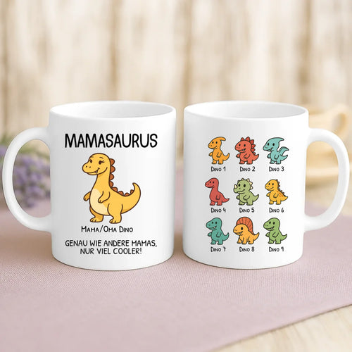 Personalisierte Tasse für Mama und Oma mit süßen Dinos