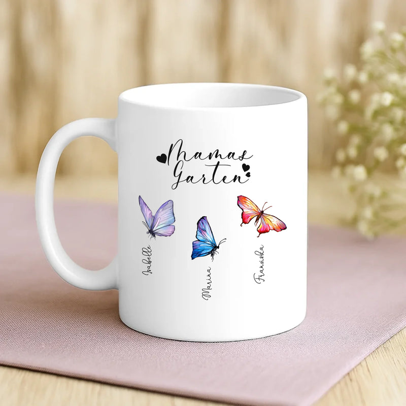 Weiße Tasse mit personalisiertem Spruch und Namen – individuelle Geschenkidee von Love & Faith