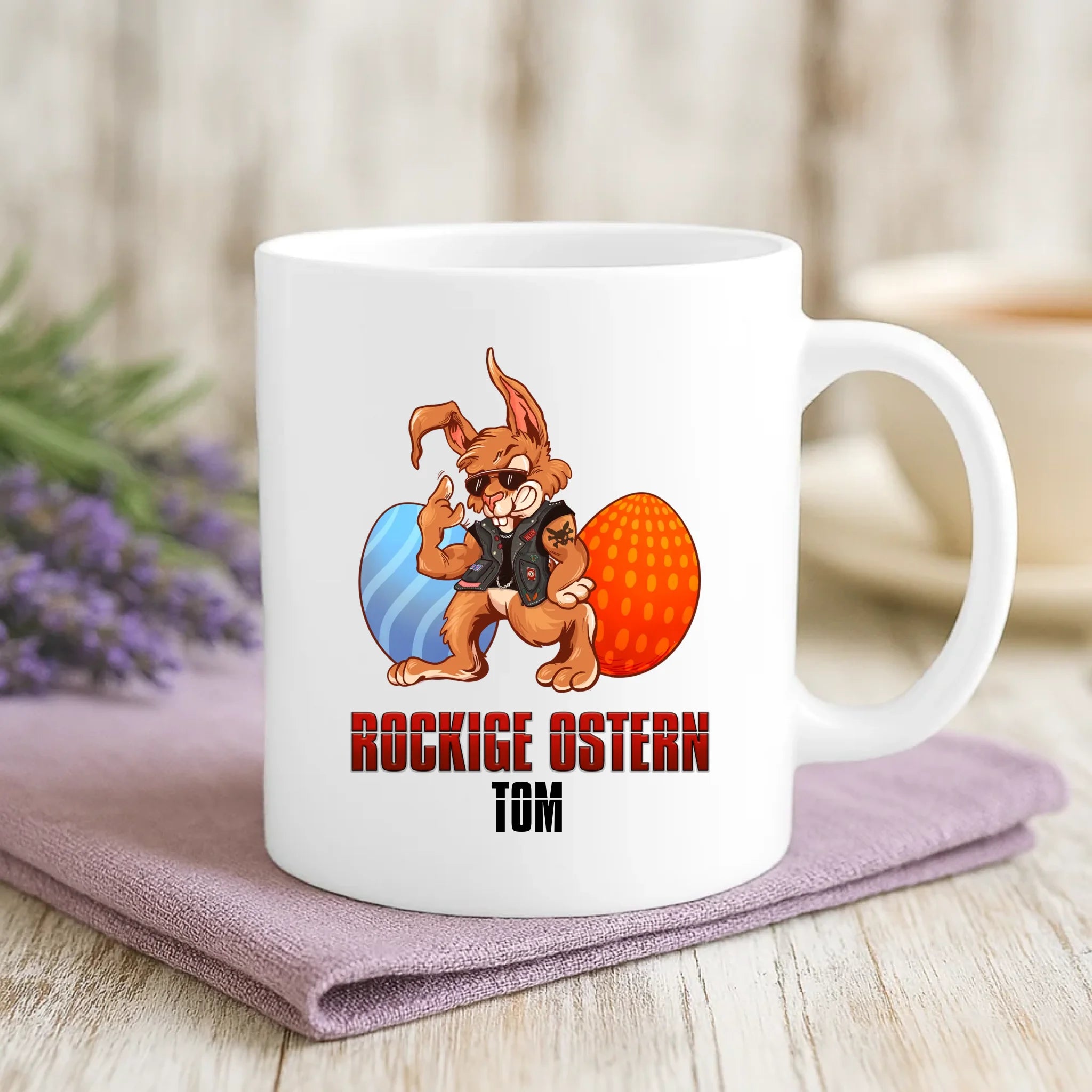 Personalisierte Tasse mit Druck zu Ostern – Rockige Ostern