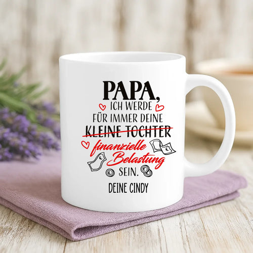 Personalisierte Tasse Finanzielle Belastung mit Foto für Mama & Papa