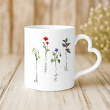 Weiße Tasse mit Herzhenkel und personalisiertem Namen – romantische Geschenkidee von Love & Faith