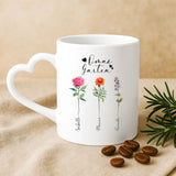 Weiße Tasse mit Herzhenkel und personalisiertem Namen – romantische Geschenkidee von Love & Faith