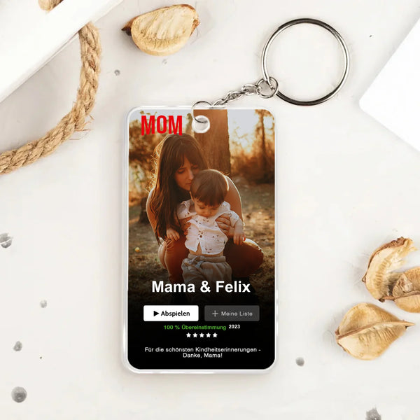 Transparenter Acrylschlüsselanhänger mit Foto zum Muttertag 5,4cm x 8,6cm personalisiert gefertigt von Love & Faith