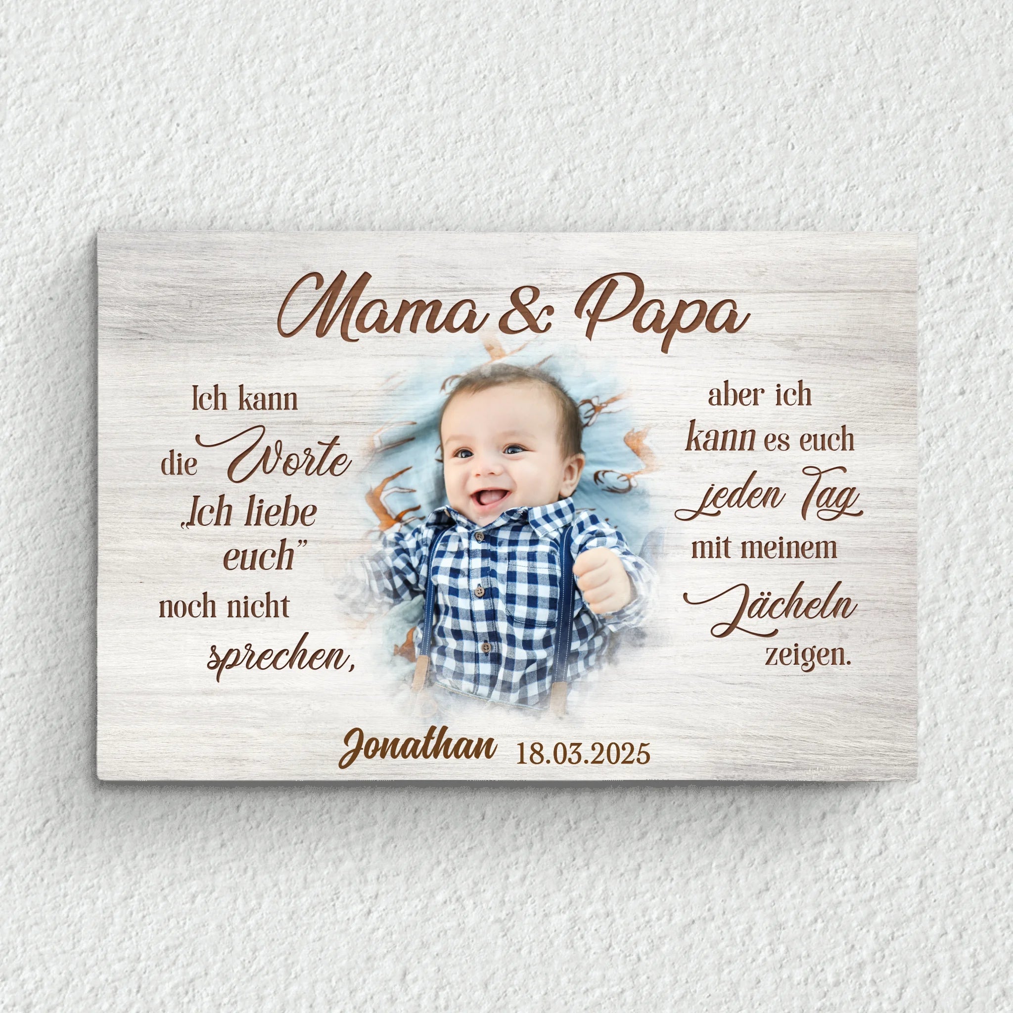 Leinwand zur Geburt mit Foto für Eltern personalisiert von Love & Faith