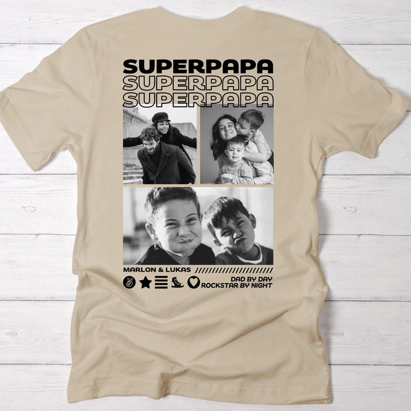 Beiges Unisex T-Shirt mit Supermama Backprint und eigenem Foto personalisierte Geschenkidee von Love & Faith