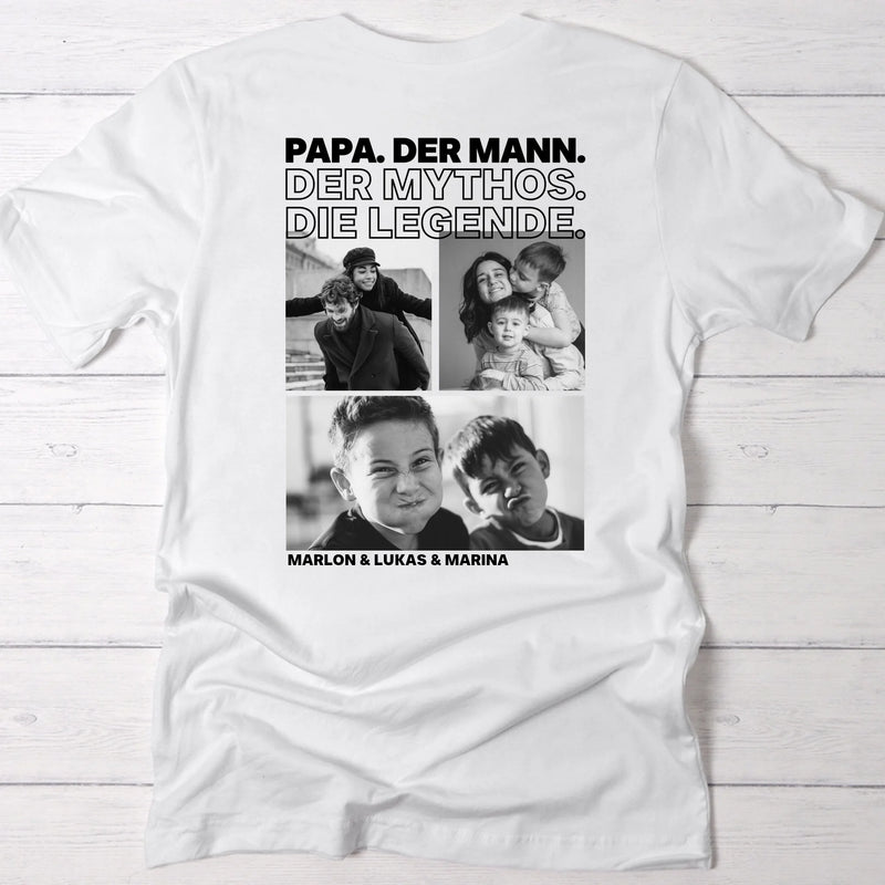 weißes T-Shirt für Papa zum Vatertag mit Fotos und Kindernamen personalisiert von Love & Faith