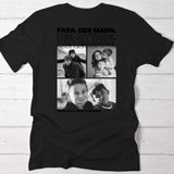 schwarzes T-Shirt für Papa zum Vatertag mit Fotos und Kindernamen personalisiert von Love & Faith