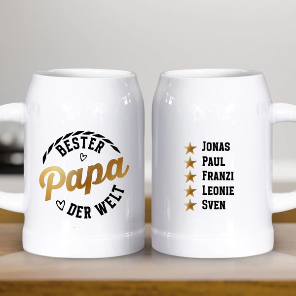 Bester Papa - Personalisierter Bierkrug aus Keramik für Papa