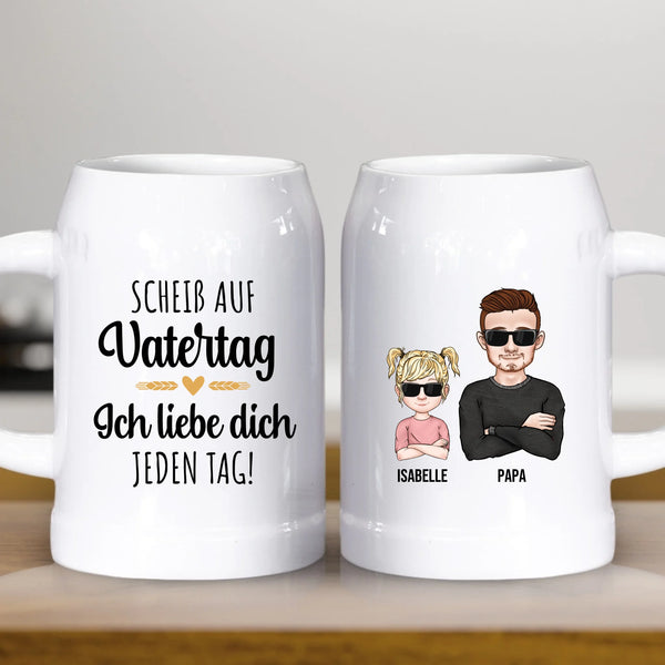 Weißer Keramik Bierkrug zum Vatertag personalisiert von Love & Faith