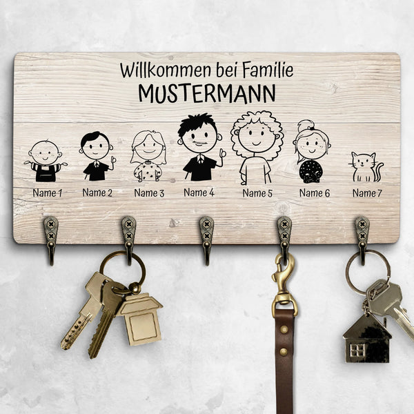 Strichmännchen Familie - Familien-Schlüsselbrett