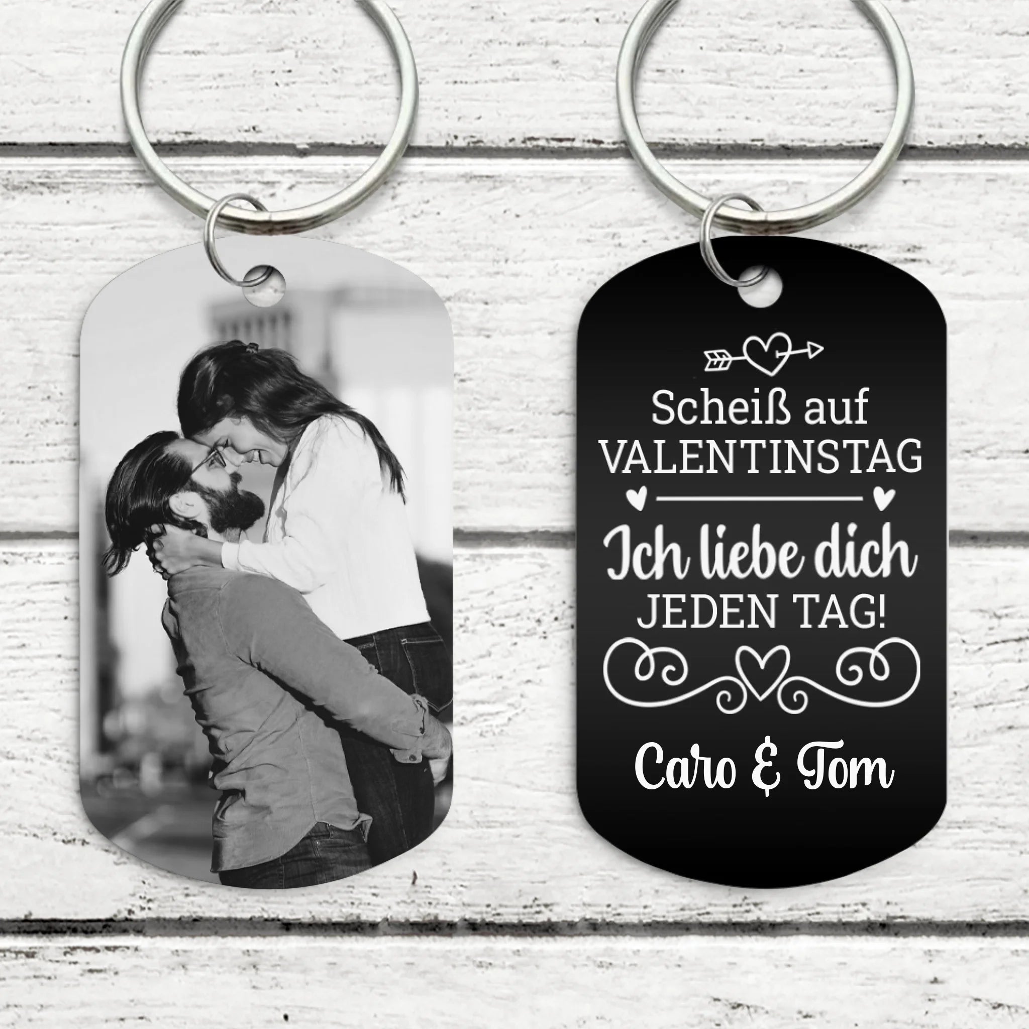 Ich liebe dich - Paar-Schlüsselanhänger (Gravur - Schwarz/Weiß)
