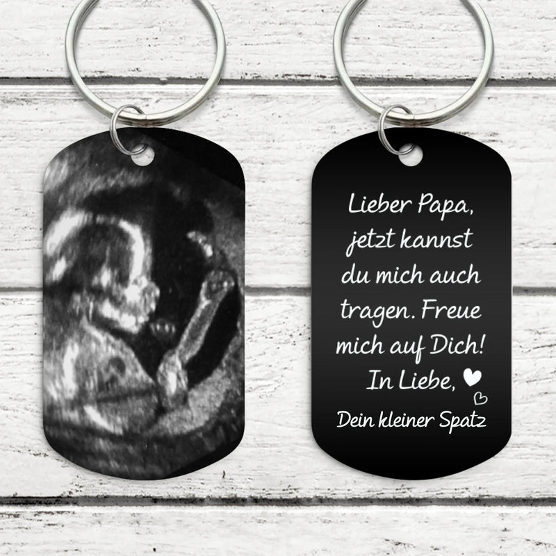 Kleiner Spatz - Personalisierter Schlüsselanhänger für Papa zum 1. Vatertag (Gravur - Schwarz/Weiß)