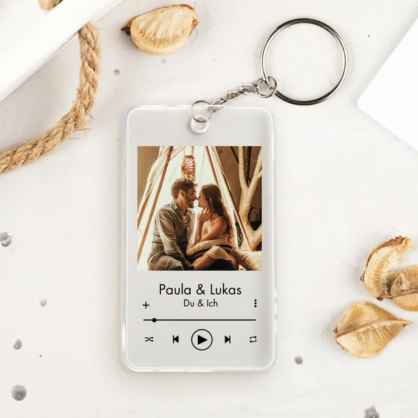 Transparenter Acrylschlüsselanhänger mit Foto und Song5,4cm x 8,6cm personalisiert gefertigt von Love & Faith
