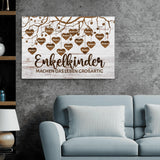 Leinwand im rustikalen Stil mit bis 16 Namen personalisieren für Großeltern und Eltern als Geschenkidee von Love & Faith
