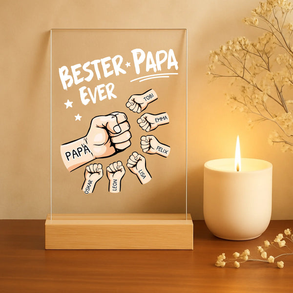 "Bester Papa Ever" Acrylaufsteller mit Holzsockel für Vatertagsgeschenk gestalten von Love & Faith